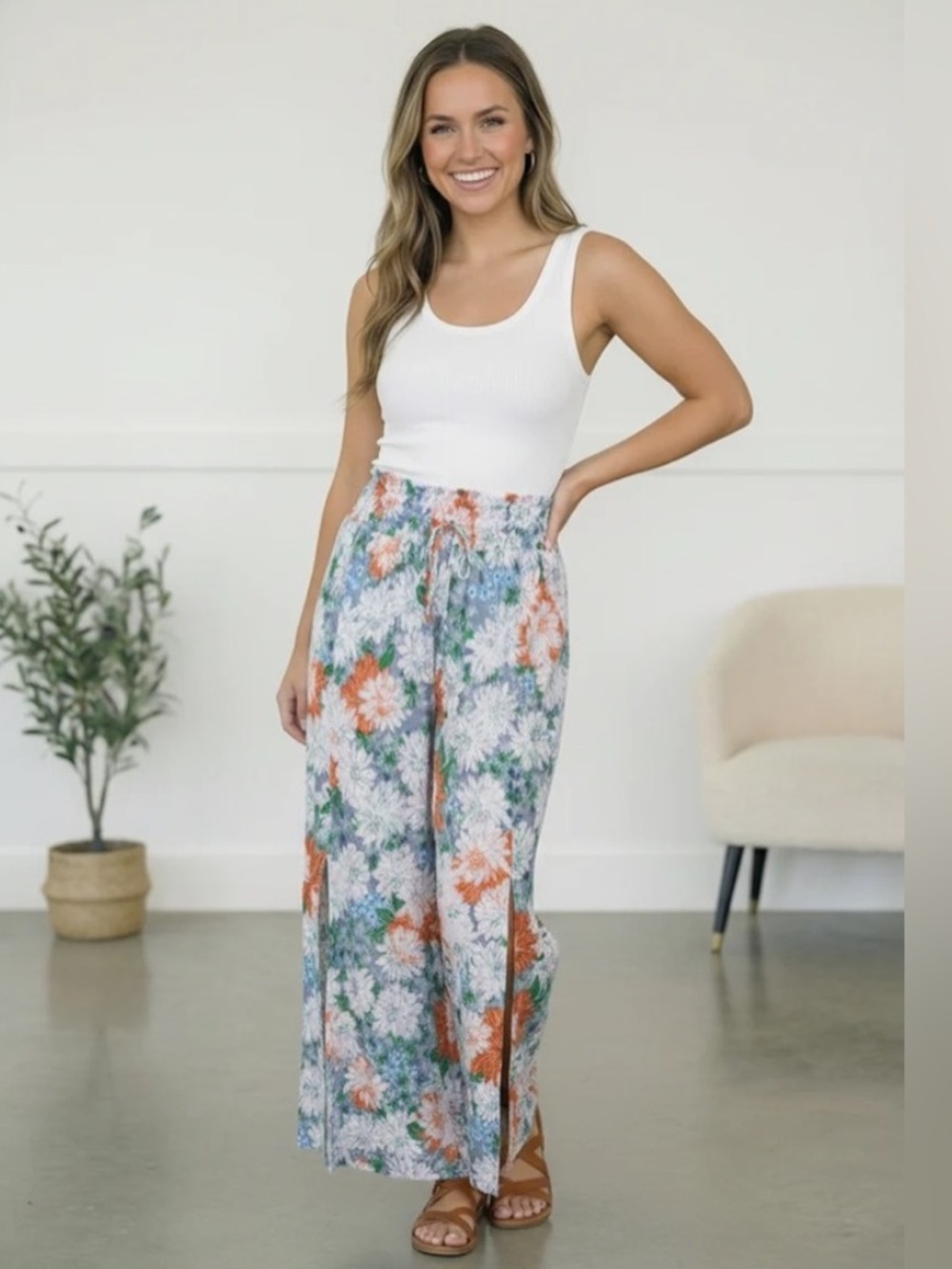 NWT And The Why Floral Print Split Hem Palazzo Pants